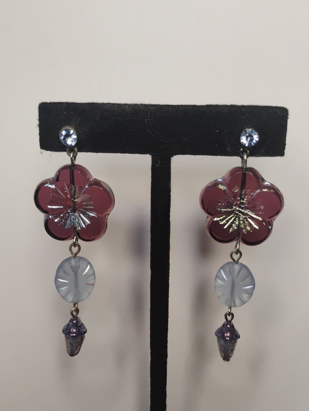 🌸 Handmade Czech Glass & Austrian Crystal Dangle Earrings 🌸